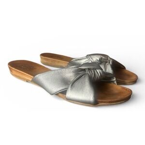 Miz Mooz Leather Knot Detail Slide Slip On Sandals Aliza Pewter Silver Sz 9 / 39